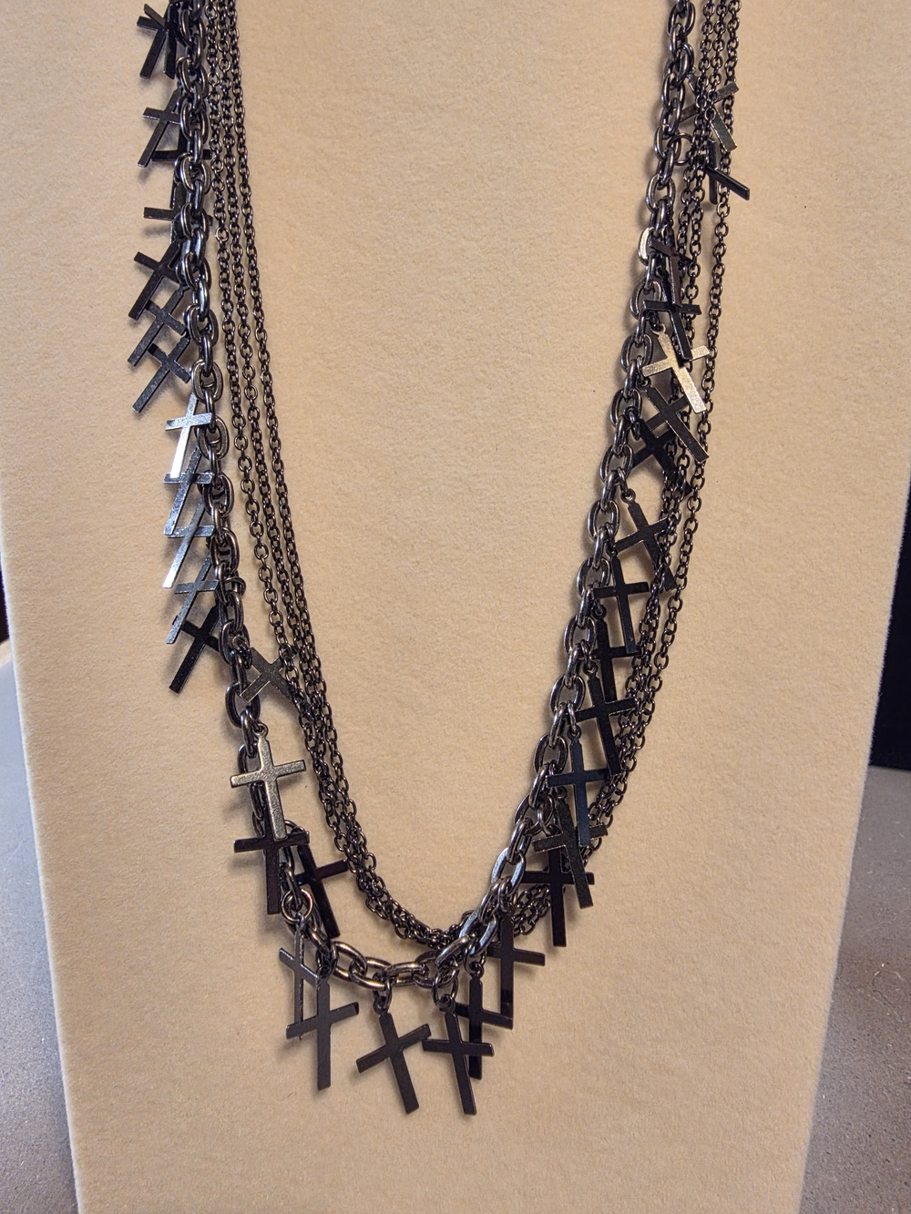Layered Cross Pendant Necklace in Gunmetal